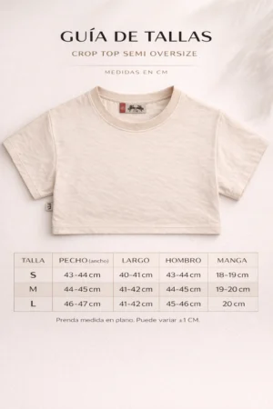 tabla de medidas de crop tops semi oversize